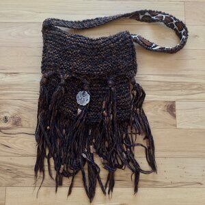 Bag-Hag by Jessica Boho Knitted Purse Shoulder Bag Tassles Beaded Sculpture VTG